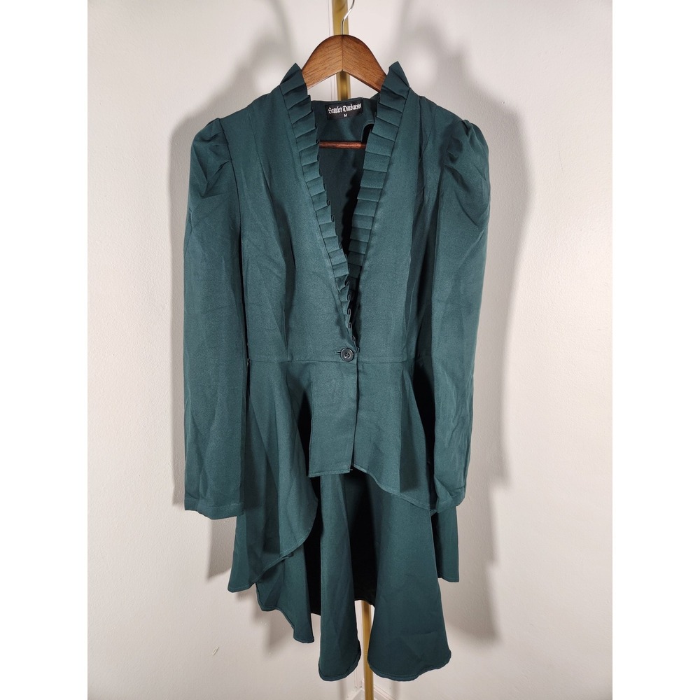 Scarlet Darkness Victorian Gothic Steampunk High Low Cloak Jacket Green Medium - Picture 2 of 9